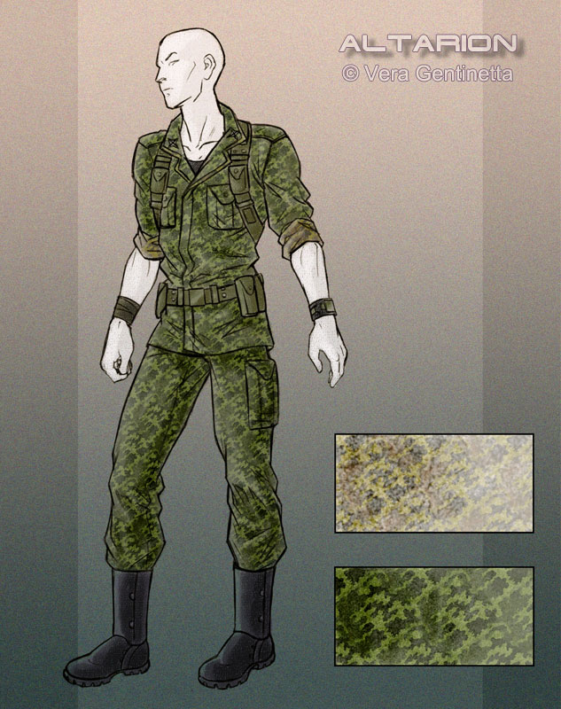 Uniforms Each army or organization has its own style for uniforms. Mostly, they match the overall fashion style of their people. Very few them show camouflage patterns, as we can assume in the Altarion universe there are plenty of holographic camouflage ...